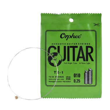 Орфей TX-1 Одиночная строка замены для акустической гитары 1 Folk E-String (.010) 10-Pack высокоуглеродистой стальной сердечник 75/25 Фосфорная бронза Extra Light Tension