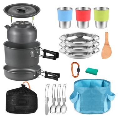 TOMSHOO 22 шт. Посуда для кемпинга Mess Kit походный горшок и сковорода набор для приготовления пищи на открытом воздухе походный туризм снаряжение для выживания