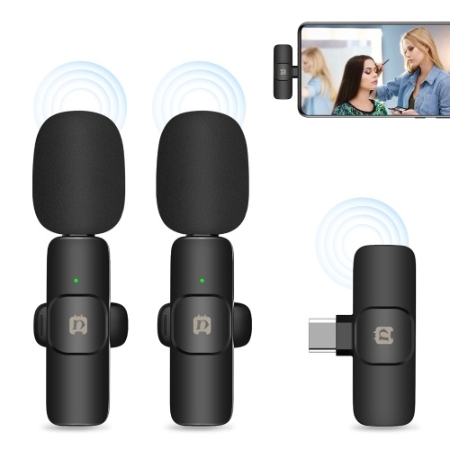 PULUZ PU3151B One-Trigger-Two Mini 2.4G Wireless Microphone System Clip-on Mic Замена для планшетов Android-смартфонов Type-C