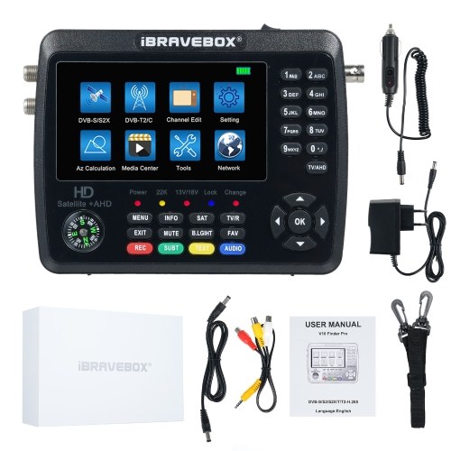 iBRAVEBOX V10 Finder Pro+ спутниковый искатель сигнала измеритель аккумулятор 4000 мАч для DVB-S/S2/S2X/T/T2/C ресивер HD спутниковый ТВ искатель сигнала 4,3-дюймовый ЖК-экран